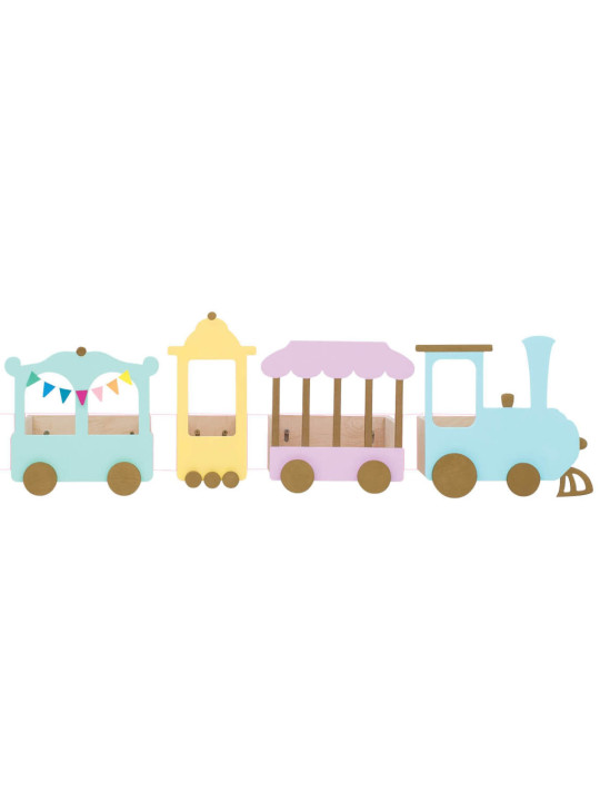 Shelf in the shape of a Train Locomotive in pastel colors wood composed of 4 elements - For the Kids Bedroom