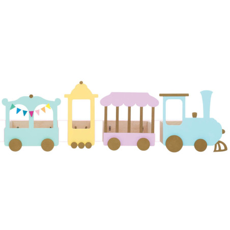 Shelf in the shape of a Train Locomotive in pastel colors wood composed of 4 elements - For the Kids Bedroom