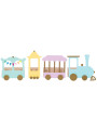 Shelf in the shape of a Train Locomotive in pastel colors wood composed of 4 elements - For the Kids Bedroom