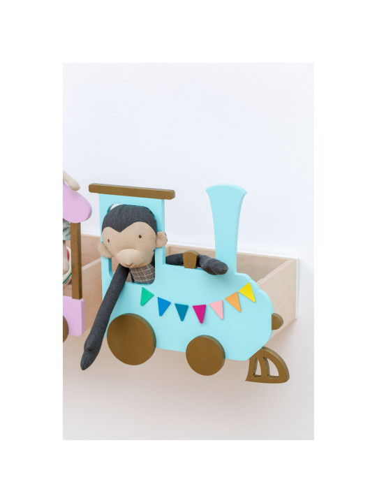 Shelf in the shape of a Train Locomotive in pastel colors wood composed of 4 elements - For the Kids Bedroom