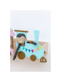Shelf in the shape of a Train Locomotive in pastel colors wood composed of 4 elements - For the Kids Bedroom