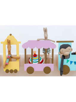 Shelf in the shape of a Train Locomotive in pastel colors wood composed of 4 elements - For the Kids Bedroom