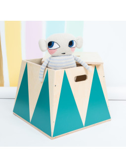 Basket Crate Box in Birch Wood Toy Box Holder for Children's Bedrooms - Trapezoidal pedestal in colored Circus style