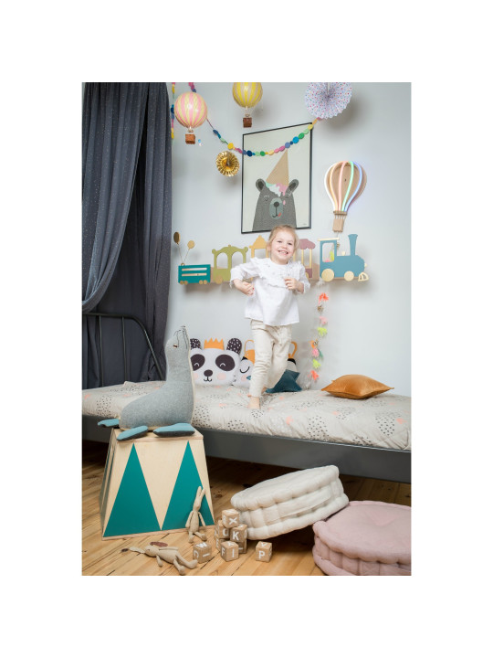 Basket Crate Box in Birch Wood Toy Box Holder for Children's Bedrooms - Trapezoidal pedestal in colored Circus style