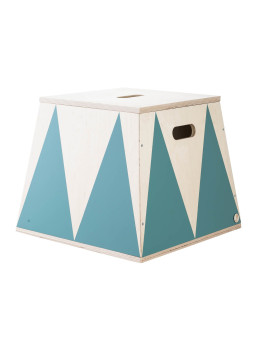 Basket Crate Box in Birch Wood Toy Box Holder for Children's Bedrooms - Trapezoidal pedestal in colored Circus style