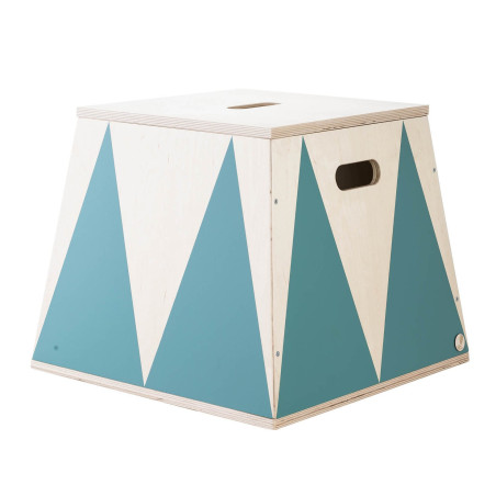 Basket Crate Box in Birch Wood Toy Box Holder for Children's Bedrooms - Trapezoidal pedestal in colored Circus style