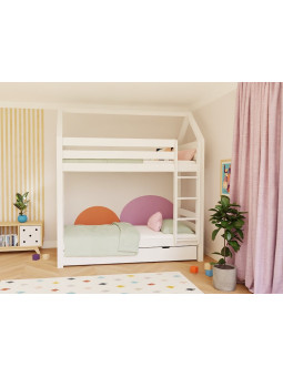 House bunk bed for children's bedrooms in solid wood 90x200 cm with ladder and extra storage space ALPY by Benlemi