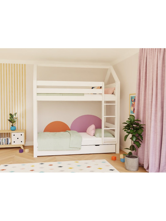 House bunk bed for children's bedrooms in solid wood 90x200 cm with ladder and extra storage space ALPY by Benlemi