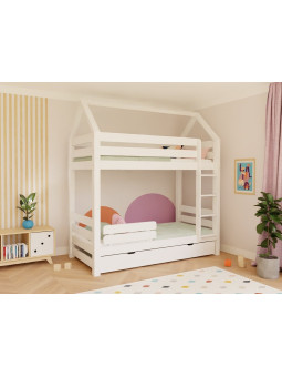 Letto a castello a forma di casetta per camerette bambini in legno massello 90x200 cm ALPY by Benlemi