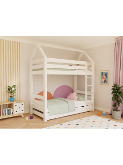 Letto a castello a forma di casetta per camerette bambini in legno massello 90x200 cm ALPY by Benlemi