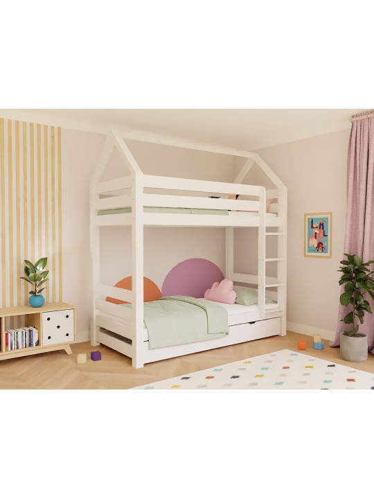 House bunk bed for children's bedrooms in solid wood 90x200 cm with ladder and extra storage space ALPY by Benlemi