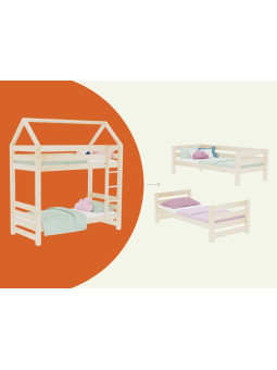 House bunk bed for children's bedrooms in solid wood 90x200 cm with ladder and extra storage space ALPY by Benlemi