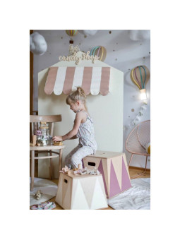 Basket Crate Box in Birch Wood Toy Box Holder for Children's Bedrooms - Trapezoidal pedestal in colored Circus style
