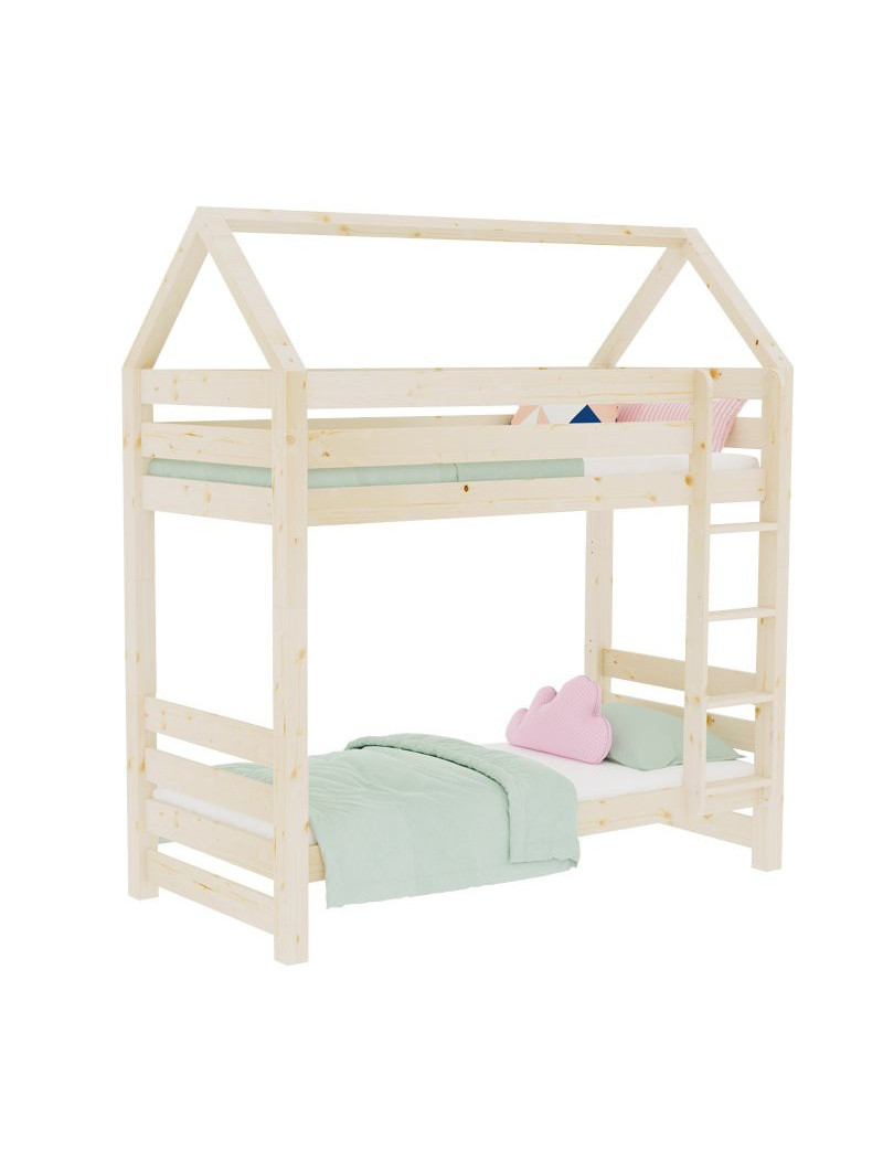 House bunk bed for children's bedrooms in solid wood 90x200 cm with ladder and extra storage space ALPY by Benlemi