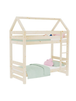 Letto a castello a forma di casetta per camerette bambini in legno massello 90x200 cm ALPY by Benlemi