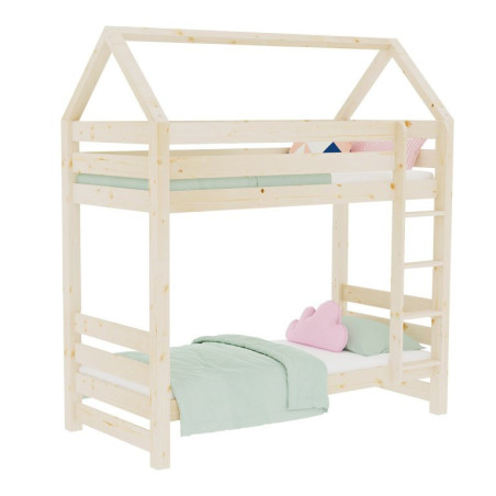 Letto a castello a forma di casetta per camerette bambini in legno massello 90x200 cm ALPY by Benlemi