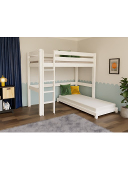 Letto rialzato a soppalco loft per camerette bambini in legno massello MAKALU by Benlemi