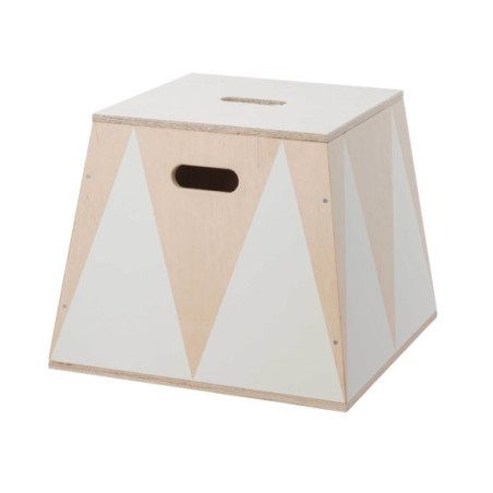 Basket Crate Box in Birch Wood Toy Box Holder for Children's Bedrooms - Trapezoidal pedestal in colored Circus style