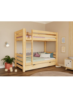 Bunk bed for children's bedrooms in solid wood 90x200 cm with ladder and extra storage space ATLAS by Benlemi