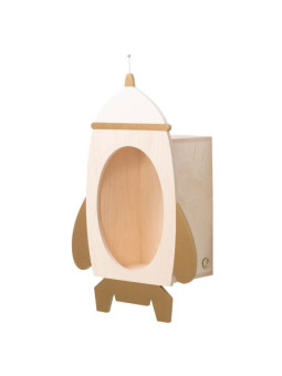 Mensola per Bambini a forma di razzo in legno naturale/oro/bianco da appendere o appoggiare