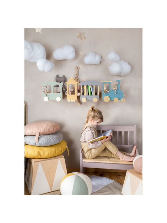 Basket Crate Box in Birch Wood Toy Box Holder for Children's Bedrooms - Trapezoidal pedestal in colored Circus style