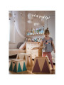 Basket Crate Box in Birch Wood Toy Box Holder for Children's Bedrooms - Trapezoidal pedestal in colored Circus style