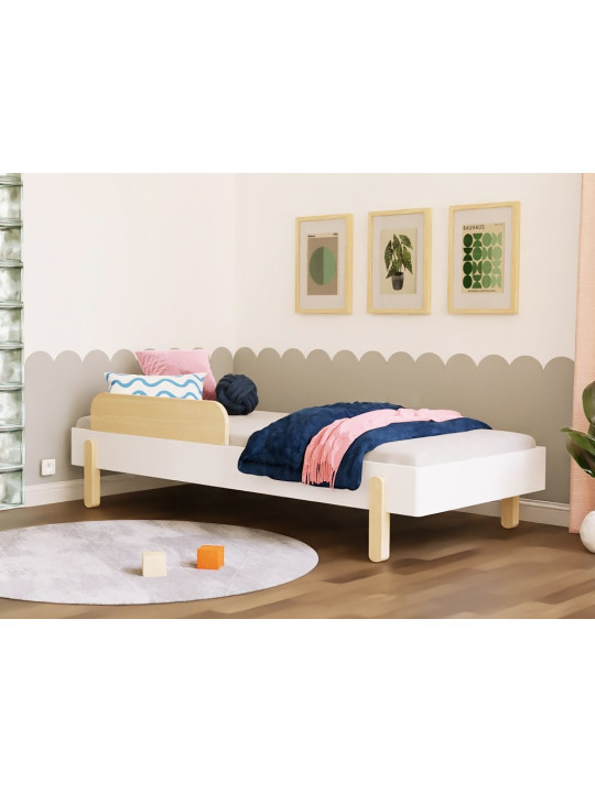 Single Montessori wooden bed for children bedrooms with sidewall and straight or slanted legs model Nova by Benlemi