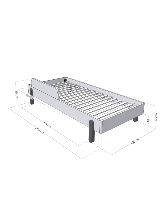 Single Montessori wooden bed for children bedrooms with sidewall and straight or slanted legs model Nova by Benlemi