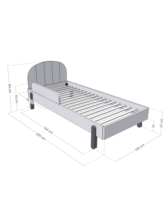 Children's single bed Nova with round headboard and sidewall - Benlemi