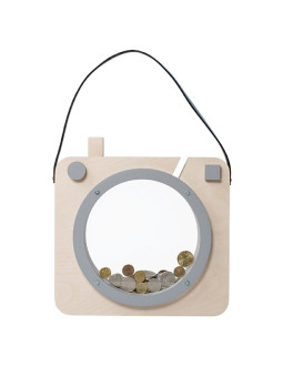 Dusty grey wooden photo shaped piggy bank “insta munny” - For the Kids Bedroom