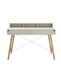 Desk for the children's room in latte white and oak wood with two large drawers and back edge Lotta by BellAmy