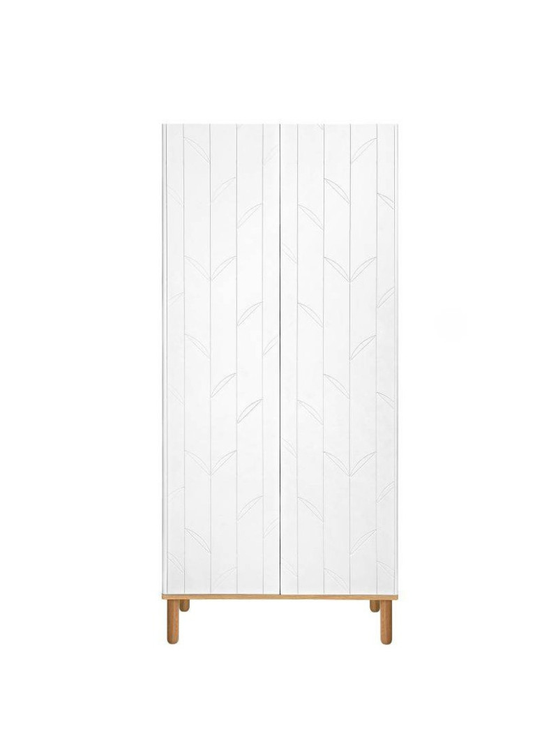 White wooden 2-doors wardrobe for children's bedroom Toteme Botanic with plant decorations by BellAmy