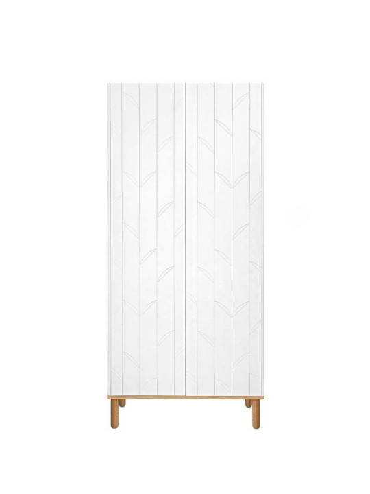 White wooden 2-doors wardrobe for children's bedroom Toteme Botanic with plant decorations by BellAmy