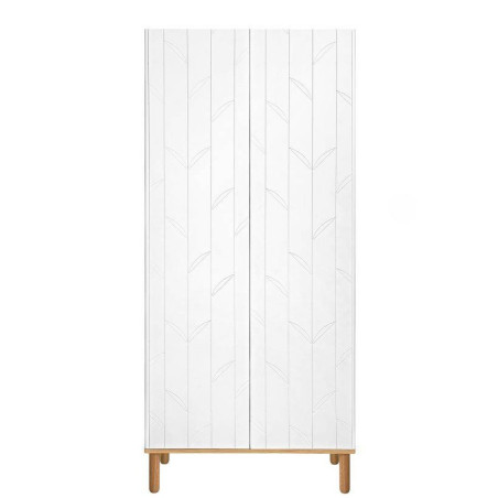 White wooden 2-doors wardrobe for children's bedroom Toteme Botanic with plant decorations by BellAmy