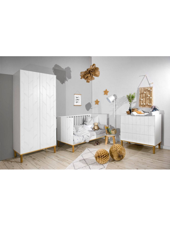 White wooden 2-doors wardrobe for children's bedroom Toteme Botanic with plant decorations by BellAmy