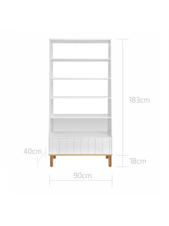 White wooden bookcase for children's bedroom Toteme Botanic with plant decorations by BellAmy