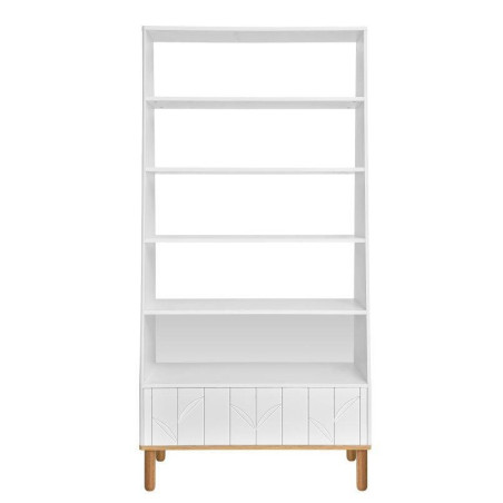 White wooden bookcase for children's bedroom Toteme Botanic with plant decorations by BellAmy
