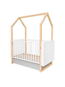 Canopy House Cot Bed for the Children's Bedroom in white, grey, natural wood Pinette by BellAmy