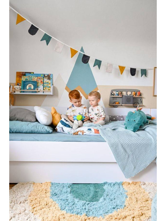 Letto singolo 90x200 per la cameretta dei Bambini e Adolescenti in legno bianco, grigio e naturale Pinette - by BellAmy