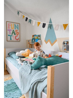Letto singolo 90x200 per la cameretta dei Bambini e Adolescenti in legno bianco, grigio e naturale Pinette - by BellAmy