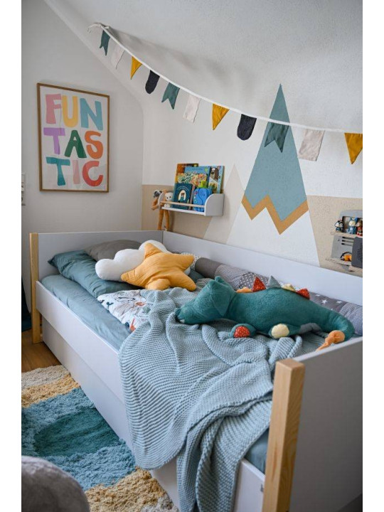Letto singolo 90x200 per la cameretta dei Bambini e Adolescenti in legno bianco, grigio e naturale Pinette - by BellAmy