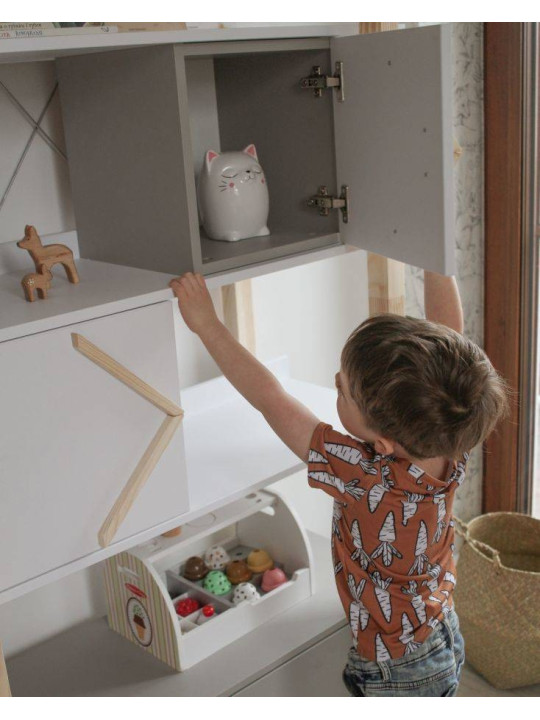 Libreria per la cameretta dei Bambini in legno bianco, grigio e naturale Pinette - by BellAmy