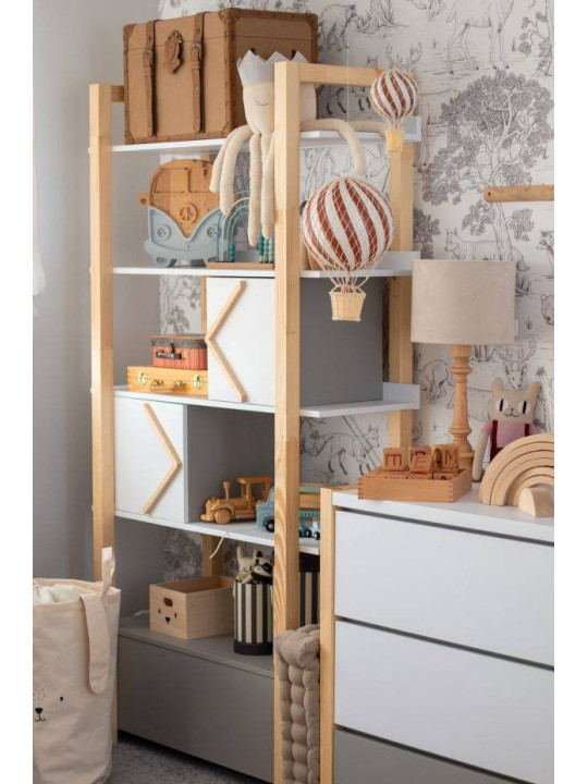 Libreria per la cameretta dei Bambini in legno bianco, grigio e naturale Pinette - by BellAmy