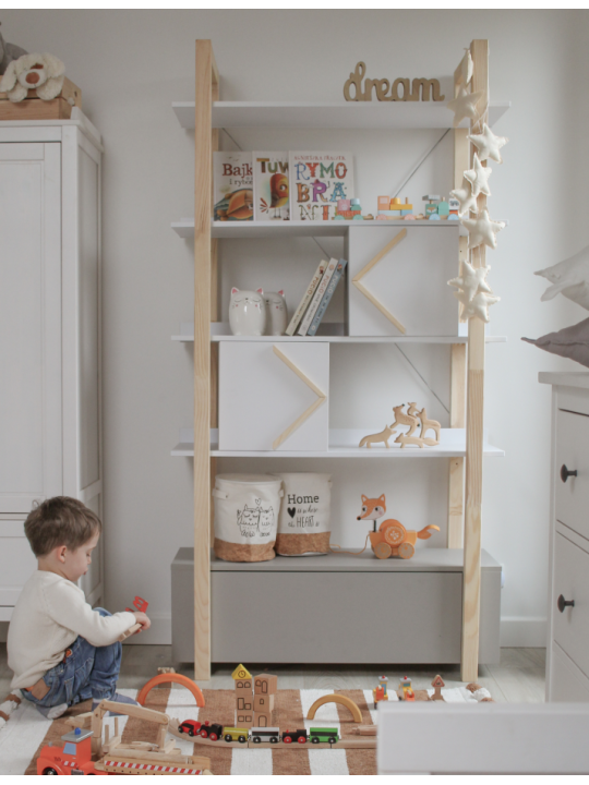 Libreria per la cameretta dei Bambini in legno bianco, grigio e naturale Pinette - by BellAmy