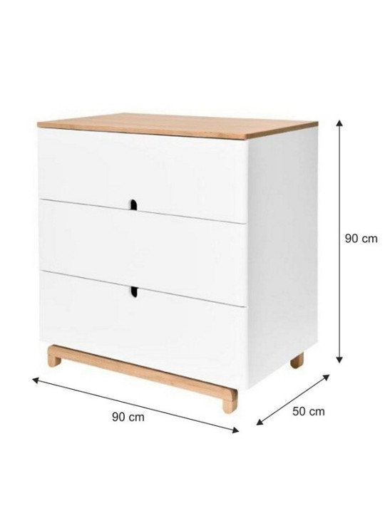 Cassettiera comò con fasciatoio per la cameretta dei bambini e neonati in legno bianco e naturale mod. Nomi by Bellamy