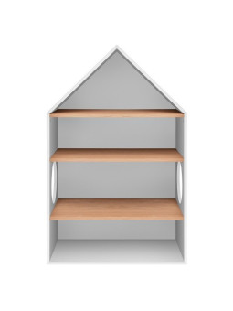 House-shaped bookcase in white and natural wood mod. Nomi for children and bedrooms by Bellamy