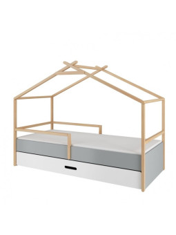 Single bed 90x200 in the shape of an Indian tent for children abedroom in white, grey and natural wood TeePee by BellAmy