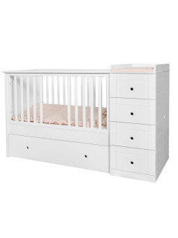 Culla 60x120 in legno per la cameretta dei bambini e neonati con cassettiera e fasciatoio Paso Doble by Bellamy