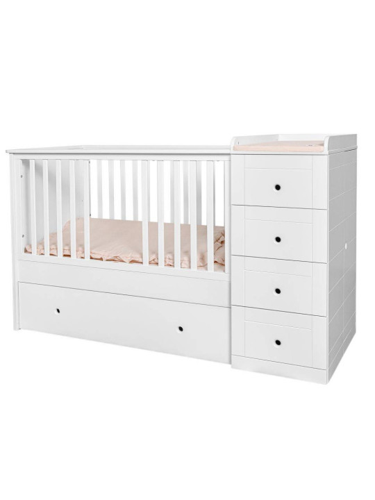 Culla 60x120 in legno per la cameretta dei bambini e neonati con cassettiera e fasciatoio Paso Doble by Bellamy