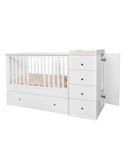 Culla 60x120 in legno per la cameretta dei bambini e neonati con cassettiera e fasciatoio Paso Doble by Bellamy